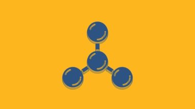 Blue Molecule icon isolated on orange background. Structure of molecules in chemistry, science teachers innovative educational poster. 4K Video motion graphic animation.