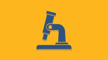 Blue Microscope icon isolated on orange background. Chemistry, pharmaceutical instrument, microbiology magnifying tool. 4K Video motion graphic animation.