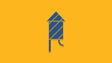 Blue Firework rocket icon isolated on orange background. Concept of fun party. Explosive pyrotechnic symbol. 4K Video motion graphic animation.
