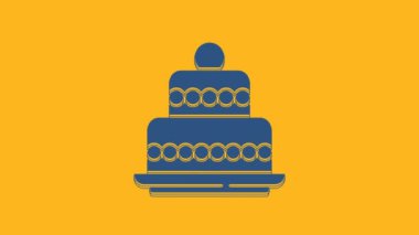 Mavi Kek simgesi turuncu arkaplanda izole edildi. Doğum günün kutlu olsun. 4K Video hareketli grafik canlandırması.