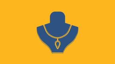 Blue Necklace on mannequin icon isolated on orange background. 4K Video motion graphic animation.