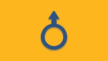 Blue Male gender symbol icon isolated on orange background. 4K Video motion graphic animation.