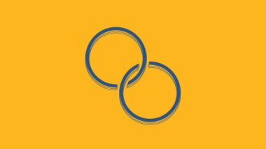 Blue Wedding rings icon isolated on orange background. Bride and groom jewelry sign. Marriage symbol. Diamond ring. 4K Video motion graphic animation.