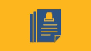 Mavi Ölüm sertifikası ikonu turuncu arka planda izole edildi. 4K Video hareketli grafik canlandırması.