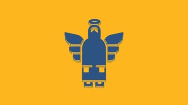 Mavi Noel meleği ikonu turuncu arka planda izole edilmiş. 4K Video hareketli grafik canlandırması.