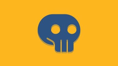 Mavi Kafatası simgesi turuncu arka planda izole edildi. 4K Video hareketli grafik canlandırması.