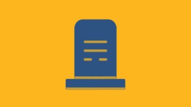 Blue Grave with tombstone icon isolated on orange background. 4K Video motion graphic animation.