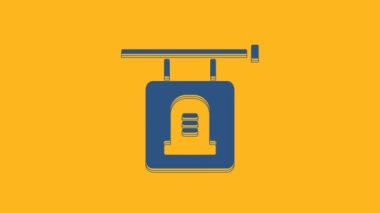 Mavi imzalı mezar taşı simgesi turuncu arka planda izole edildi. 4K Video hareketli grafik canlandırması.