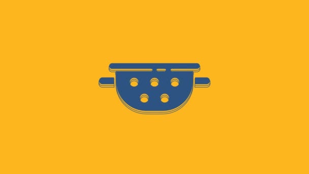 Niebieska Ikona Colander Kitchen Izolowana Pomarańczowym Tle Przybornik Kuchenny Znak — Wideo stockowe