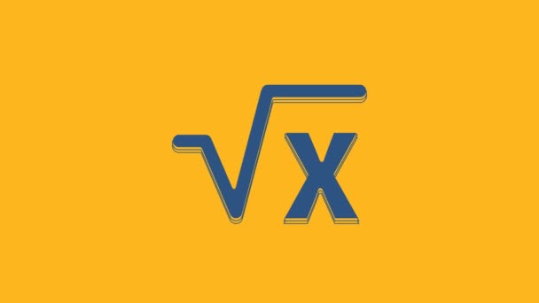 Blue Square Rot Glyf Ikon Isolerad Orange Bakgrund Matematiskt Uttryck — Stockvideo