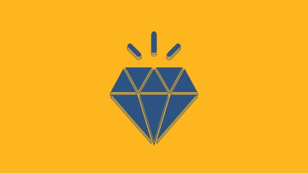 Ікона Блакитного Діаманта Ізольована Помаранчевому Тлі Символ Прикраси Камінь Самоцвітів — стокове відео