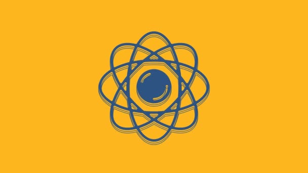Blue Atom Icon Isolated Orange Background Symbol Science Education Nuclear — Vídeos de Stock