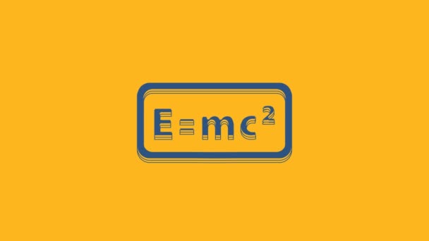 オレンジの背景に分離された方程式解アイコンのブルー数学系 Eはコンピュータ画面上のMc二次方程式に等しい 4Kビデオモーショングラフィックアニメーション — ストック動画