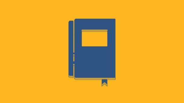 Icono Del Libro Azul Aislado Sobre Fondo Naranja Animación Gráfica — Vídeos de Stock