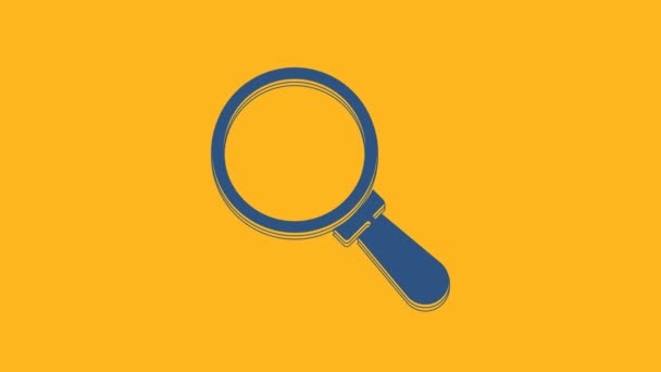 Blue Magnifying Glass Icon Isolated Orange Background Search Focus Zoom — Stock video