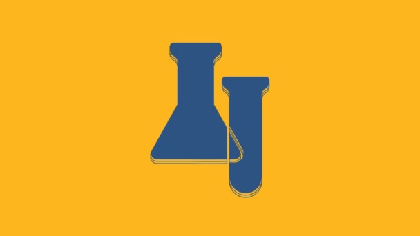 Modrá Zkumavka Ikona Baňky Izolované Oranžovém Pozadí Chemický Laboratorní Test — Stock video