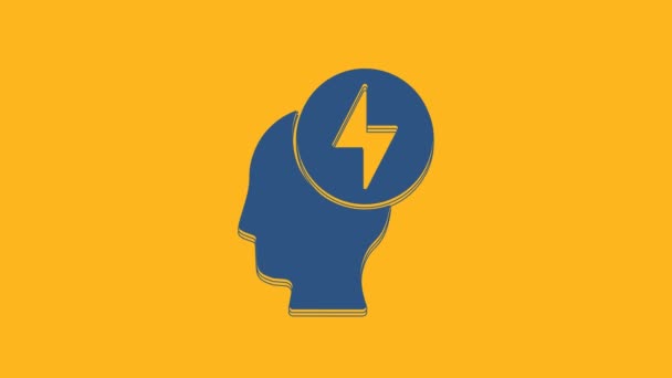 Niebieska Ludzka Głowa Elektryczna Ikona Symbolu Pomarańczowym Tle Animacja Graficzna — Wideo stockowe