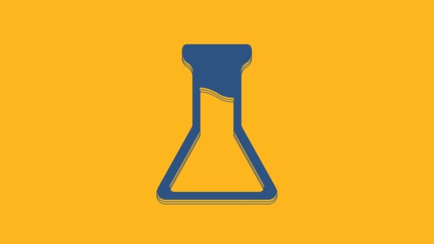 Modrá Zkumavka Ikona Baňky Izolované Oranžovém Pozadí Chemický Laboratorní Test — Stock video