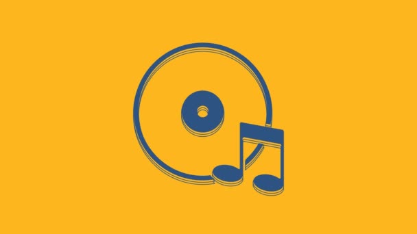Blue Vinyl Disk Icon Isolated Orange Background Video Motion Graphic — Vídeo de stock