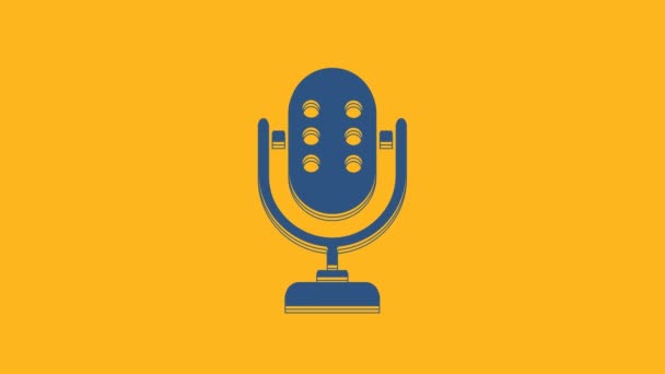 Niebieska Ikona Mikrofonu Pomarańczowym Tle Mikrofonie Radiowym Znak Mówcy Animacja — Wideo stockowe