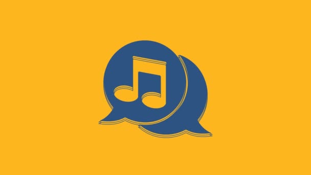 Blue Musical Note Speech Bubble Icon Isolated Orange Background Music — Stock Video