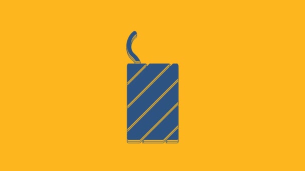 オレンジ色の背景に隔離された青い花火ロケットのアイコン 楽しいパーティーの概念 爆発的な花火のシンボル 4Kビデオモーショングラフィックアニメーション — ストック動画