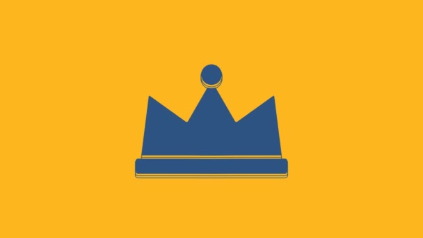 Blue Crown Icon Isolated Orange Background Video Motion Graphic Animation — Stock Video