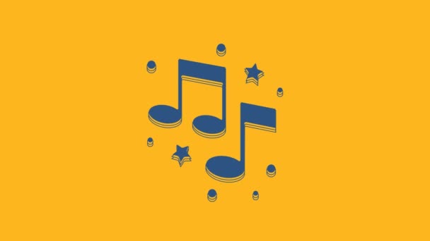 Modrá Hudba Poznámka Tón Ikony Izolované Oranžovém Pozadí Grafická Animace — Stock video