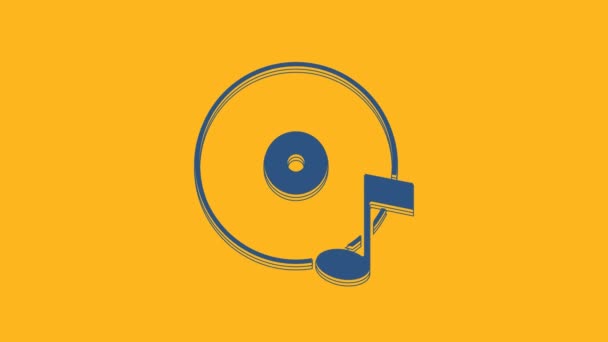 Blue Vinyl Disk Icon Isolated Orange Background Video Motion Graphic — Stockvideo