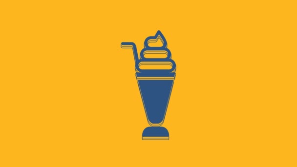 Εικονίδιο Blue Milkshake Απομονώθηκε Πορτοκαλί Φόντο Πλαστικό Κύπελλο Καπάκι Και — Αρχείο Βίντεο