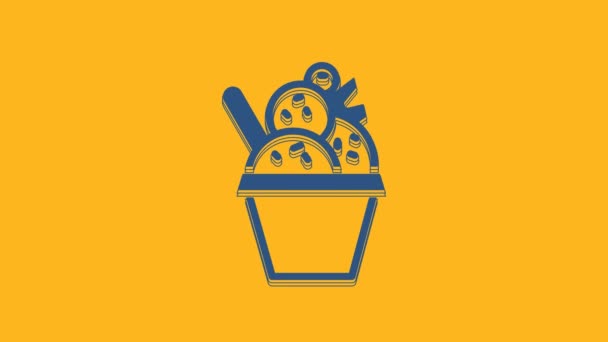 碗中的蓝色冰淇淋图标用橙色背景隔开 甜蜜的象征 4K视频运动图形动画 — 图库视频影像