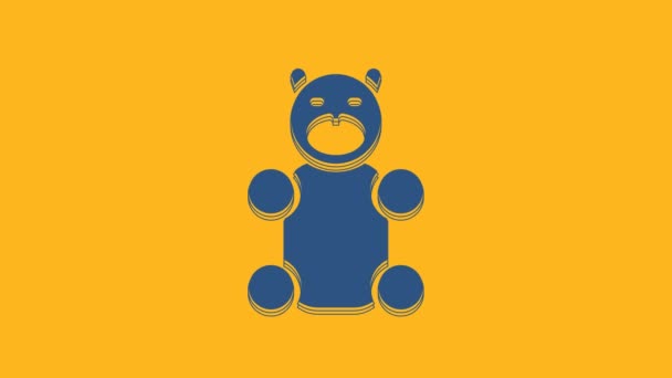 Blue Jelly Медведя Конфеты Значок Изолирован Оранжевом Фоне Видеографическая Анимация — стоковое видео