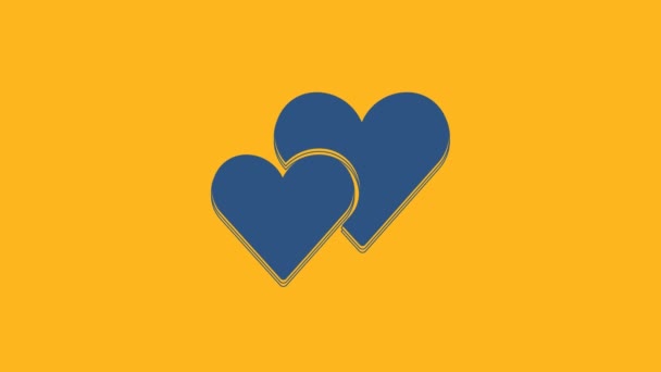 Blue Heart Icon Isolated Orange Background Romantic Symbol Linked Join — Stock videók