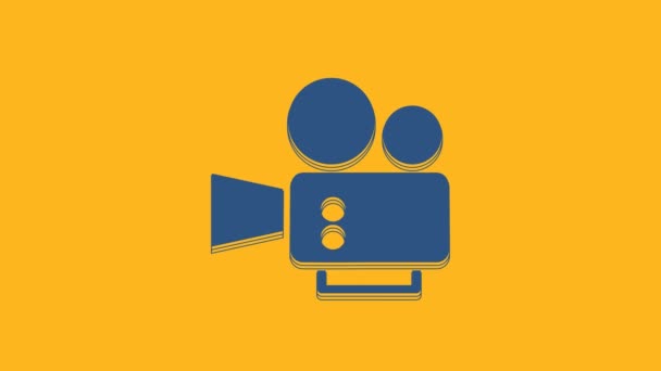 Blå Cinema Kamera Ikon Isolerad Orange Bakgrund Videokamera Filmtecken Filmprojektor — Stockvideo