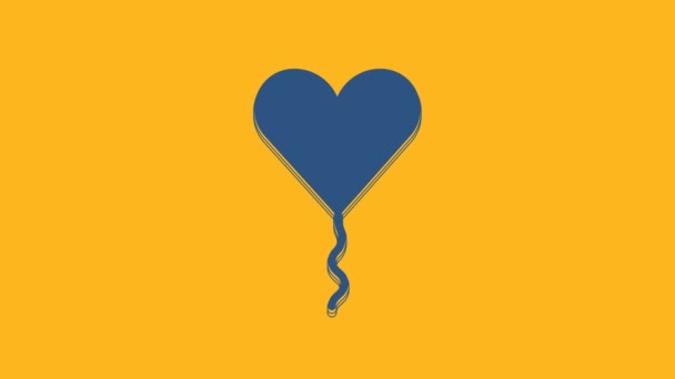 Niebieski Balon Postaci Serca Ikoną Wstążki Odizolowany Pomarańczowym Tle Walentynki — Wideo stockowe