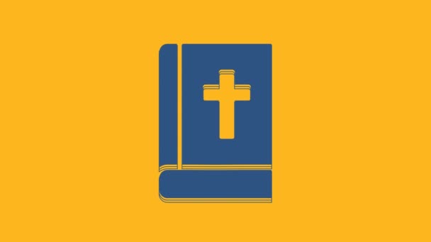 Icône Bleue Livre Sainte Bible Isolée Sur Fond Orange Animation — Video