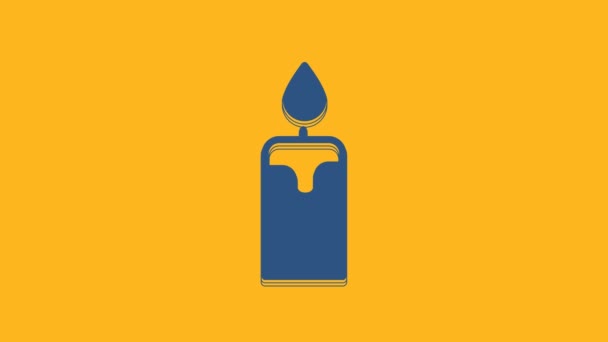Blue Burning Candle Icon Isolated Orange Background Cylindrical Candle Stick — Vídeo de stock