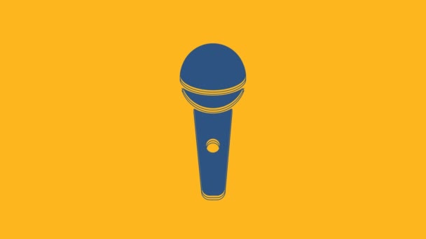 Ícone Microfone Azul Isolado Fundo Laranja Microfone Rádio Aéreo Sinal — Vídeo de Stock