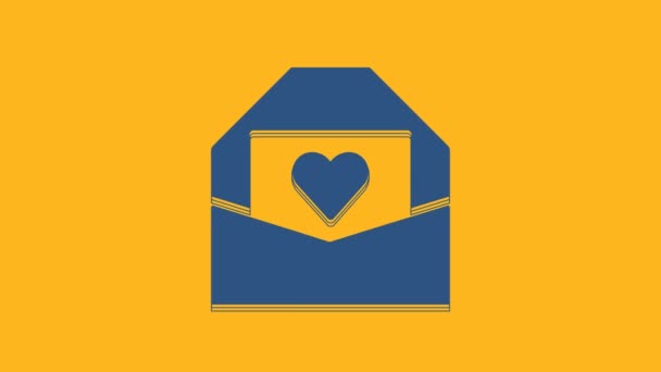 Blue Envelope Valentine Heart Icon Isolated Orange Background Message Love — Stockvideo