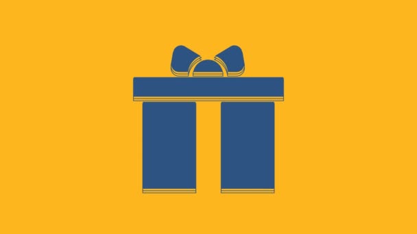 Icono Caja Regalo Azul Aislado Sobre Fondo Naranja Feliz Cumpleaños — Vídeos de Stock