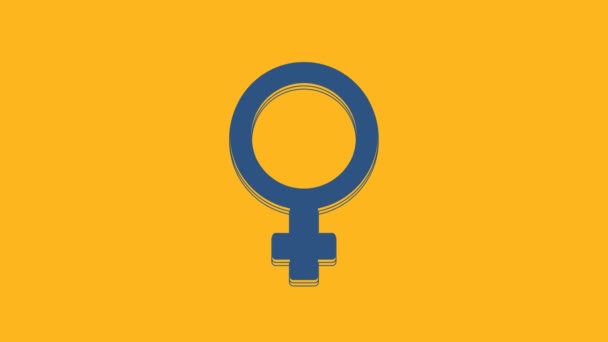 Icône Symbole Genre Féminin Bleu Isolé Sur Fond Orange Symbole — Video