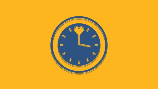 Blue Clock Icon Isolated Orange Background Time Symbol Video Motion — Vídeo de Stock