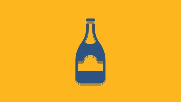 Blue Champagne Bottle Icon Isolated Orange Background Video Motion Graphic — Vídeo de stock