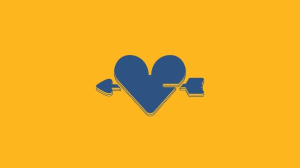 Blue Amour Symbol Heart Arrow Icon Isolated Orange Background Love — ストック動画