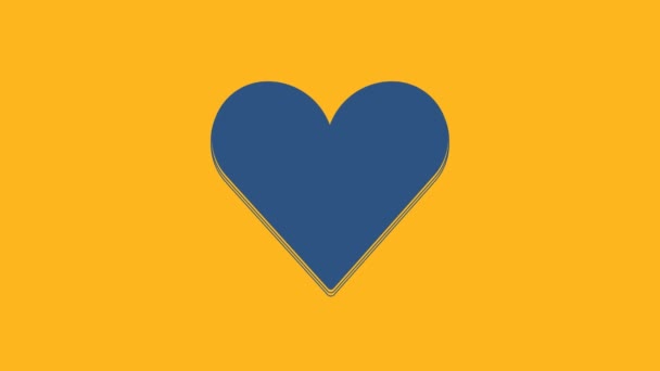 Blue Heart Icon Isolated Orange Background Romantic Symbol Linked Join — Stockvideo
