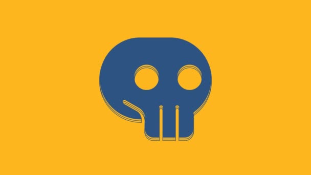 Cráneo Azul Icono Aislado Sobre Fondo Naranja Animación Gráfica Vídeo — Vídeo de stock