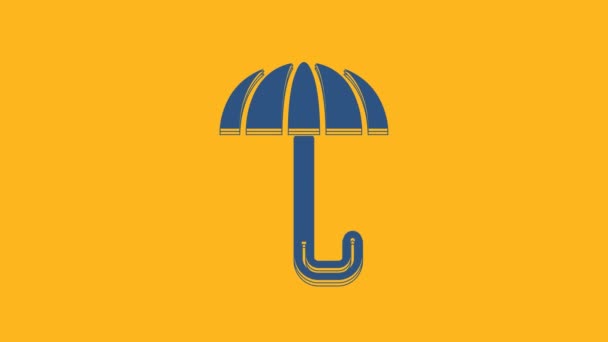 Blue Classic Elegante Geopende Paraplu Pictogram Geïsoleerd Oranje Achtergrond Regenbeschermingssymbool — Stockvideo