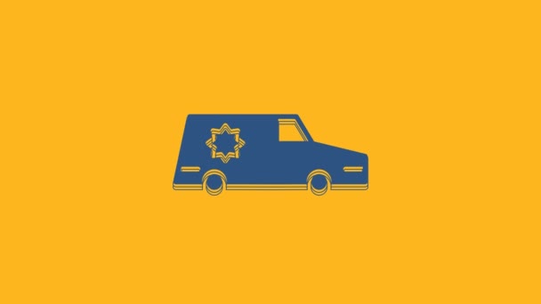 Ікона Автомобіля Blue Hearse Ізольована Помаранчевому Тлі Відеографічна Анімація — стокове відео