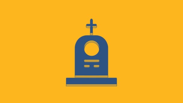 Blue Grave Tombstone Icon Isolated Orange Background Video Motion Graphic — Stockvideo