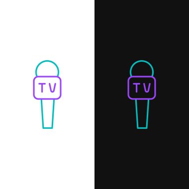 Çizgi Mikrofon simgesi beyaz ve siyah arkaplanda izole edildi. Radyodaki mikrofondan. Sözcü işareti. Renkli taslak konsepti. Vektör